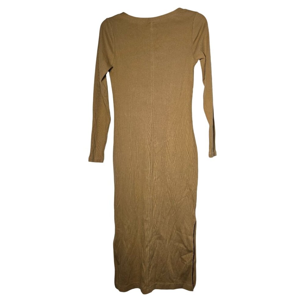 Old Navy Rib-Knit Henley Midi Long Sleeve Dress Size Medium Acacia Fall Winter - Picture 3 of 11